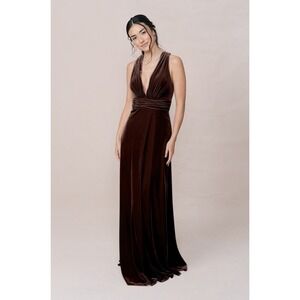 Revelry Dylan Velvet Maxi Dress Deep V Neck Criss Cross Back Brown Size 18